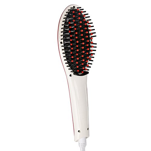 DROK Ceramic Hair Straightener Detangling Brush for Women&Girls 1 Pack White Hair Straightening Iron Treatment Comb Electric Instant Natural Hair Styles Anion Hair Care, Only $17.99