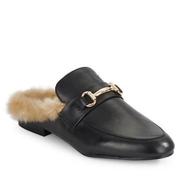STEVE MADDEN Jill Leather and Faux Fur Mules  $71.2