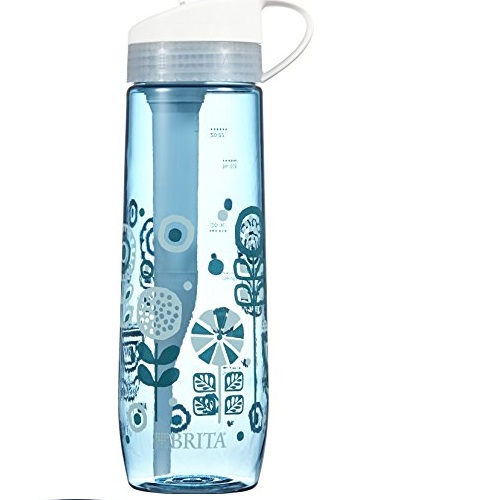 Brita Filtered Water Bottle (includes 1 Filter), Hard Sided, BPA Free, Printed Flowers Blue Design, 23.7 Ounces, Only $10.12