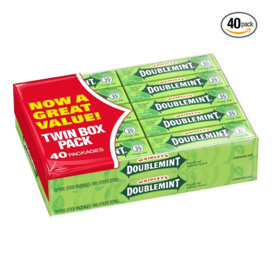 Wrigley's Doublemint 綠箭口香糖 40包x5片裝, 現僅售$6.64, 免運費!