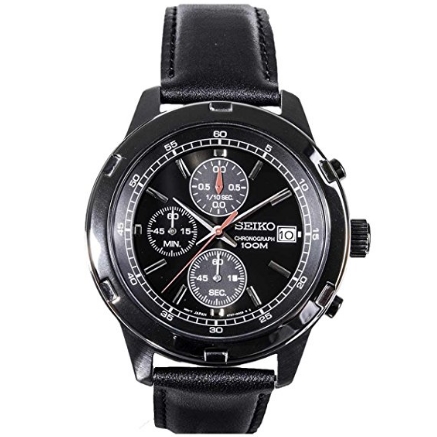 Seiko Mens Black Leather Strap Chronograph Sport Watch SKS439 $69 FREE Shipping