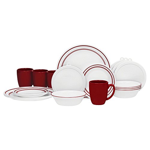 Corelle 20 Piece Livingware Dinnerware Set with Storage,Classic Cafe Red, Service for 4, Only $34.99, free shipping