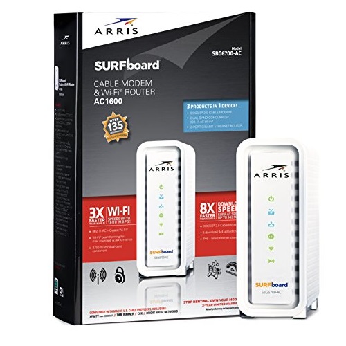 仅限今日！史低价！ARRIS SURFboard SBG6700AC cable网络调制解调器+ AC1600 无线路由组合，原价$126.64，现仅售$59.99，免运费