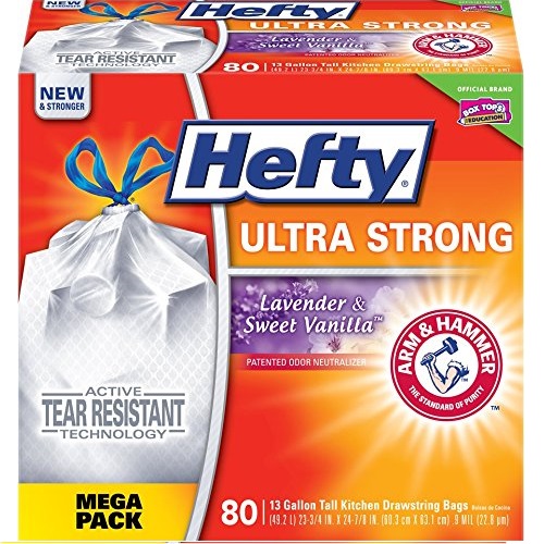 Hefty Ultra Strong Trash Bags (Lavender Sweet Vanilla, Tall Kitchen Drawstring, 13 Gallon, 80 Count), Only $11.22