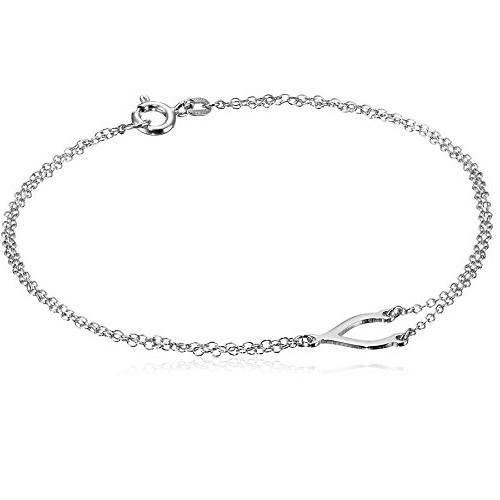 Amazon Collection Rhodium Plated Sterling Silver Wishbone Bracelet, 7.5