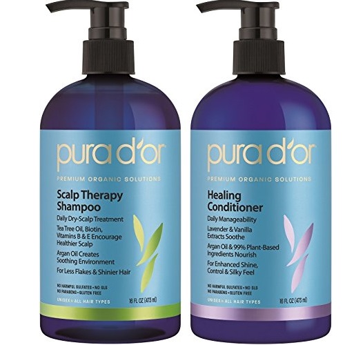 Pura d'or 纯天然有机 阿甘油头皮滋养洗发水/护发素套装，16 oz/瓶，现仅售$26.78