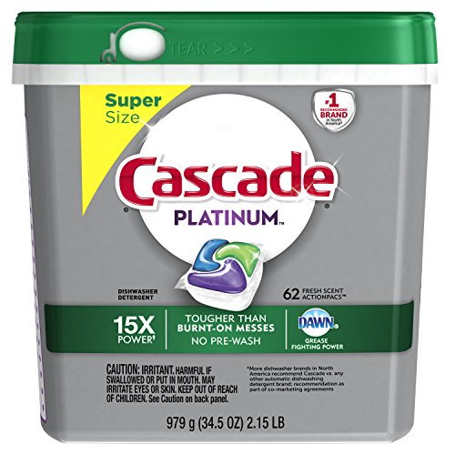 Cascade Platinum ActionPacs Dishwasher Detergent, Fresh Scent, 62 Count -New version, Only 11.61