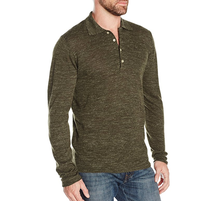 7 For All Mankind Men's Linen-Wool Long Sleeve Polo Sweater only $41.49