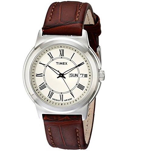 Timex Men's T2E581 Elevated Classics Silver-Tone Watch with Brown Leather Band, Only $23.99