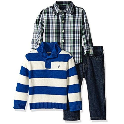Nautica Baby Three Piece Set with Woven, Quarter Button Sweater, Denim Jean, Only $8.78