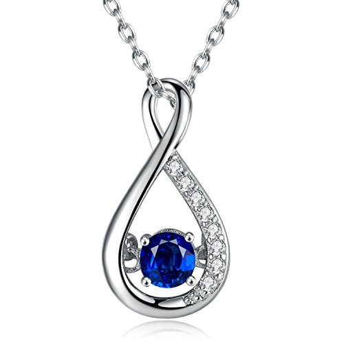 Double coupon！Caperci Sterling Silver Created Blue Sapphire Diamond Accent Infinity Pendant Necklace for Women, 18'' discounted price only$15.99