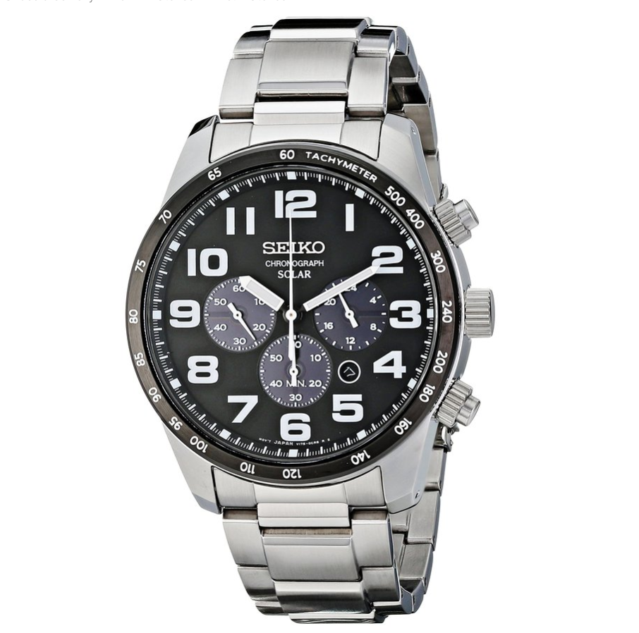 Seiko精工SSC229太阳能三眼不锈钢男士手表， 现仅售$149.80，免运费！