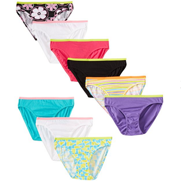 Hanes Big Girls' Bikini, Assortment, Colors may vary (Pack of 9) $7.08 FREE Shipping on orders over $35