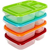 Sunsella Buddy Boxes - 3 Compartment Containers (4 Pack) Reusable Bento Lunch box & Divided Food Storage With Multi Colored Lids (Not Leakproof) $13.89 FREE Shipping on orders over $35