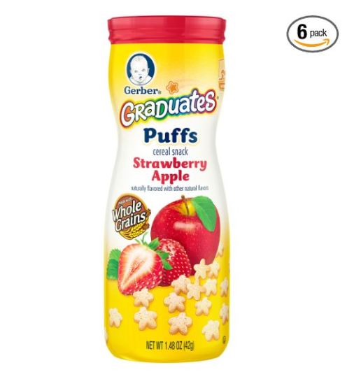 Gerber Graduates Puffs Cereal Snack, Strawberry Apple, Naturally Flavored with Other Natural Flavors, 1.48 Ounce, 6 Count only $10.92