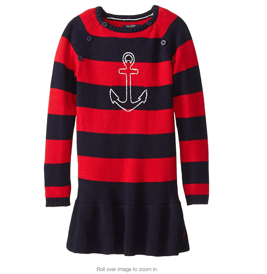 Nautica Anchor Sweater Dress 女童纯棉针织裙, 现仅售$8.76