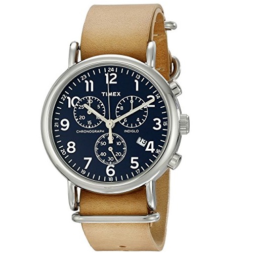 Timex Unisex TW2P62300 Weekender Chrono Oversize Tan Leather NATO Slip-Thru Strap Watch, Only $27.21, free shipping