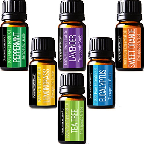 Pure Body Naturals Pure Therapeutic Grade Top 6 Essential Oil Basic Sampler Kit - 6/10 Ml (Lavender, Tea Tree, Eucalyptus, Lemongrass, Orange, Peppermint), Only $12.95