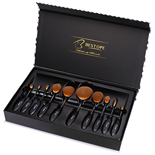 BESTOPE Makeup Brushes 10 Pieces Oval Makeup Brush Set Professional Contour Soft Toothbrush with Shaped Design for Powder Cream Concealer, Only $6.99