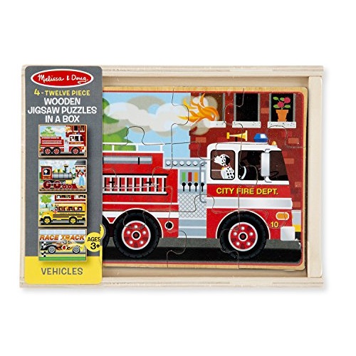 Melissa & Doug Vehicles 4-in-1 Wooden Jigsaw Puzzles in a Storage Box (48 pcs), Only $9.31