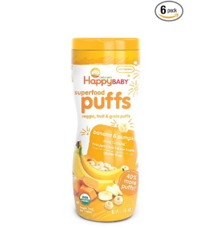 Happy Baby Organic Superfood Puffs, Banana & Pumpkin, 2.1 Ounce (Pack of 6) only $8.62