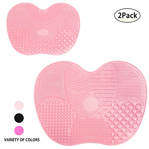 Makeup Brush Cleaning Mat, LEOKOR Makeup Brush Cleaner Mat Set of 2 Cosmetic Brush Cleaning Mat Washing Tool with Suction Cup (Pink), Only $7.99