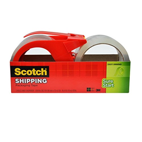 Scotch Sure Start Shipping Packaging Tape, 1.88 x 38.2 Yards, 2 Rolls and 1 Dispenser (3450S-2-1RD), Only $5.97, You Save $5.08(46%)