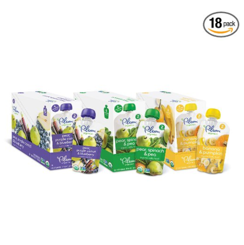 Plum Organics Stage 2, Organic Baby Food, Fruit and Veggie Variety Pack, 4 ounce pouch (Pack of 18) only $18.01