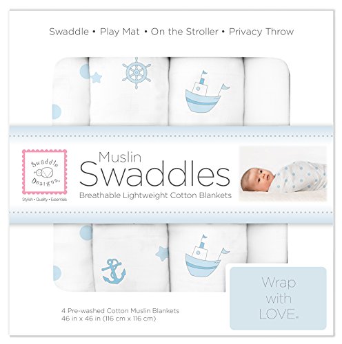 SwaddleDesigns Muslin Swaddle Blankets, 4 pack, Ships Ahoy!, Only $23.99