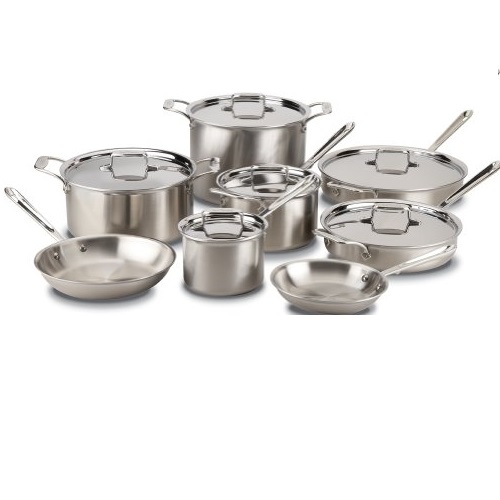 All-Clad BD005714 D5 Brushed 18/10 Stainless Steel 5-Ply Bonded Dishwasher Safe Cookware Set, 14-Piece, Silver, Only $1,099.99, You Save $399.96(27%)