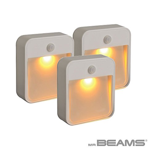 Mr. Beams MB720A Sleep Friendly Battery-Powered Motion-Sensing LED Stick-Anywhere Nightlight with Amber Color Light (3-Pack), White, Only $18.64, free shipping