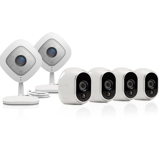 史低价！NetGear Arlo 家庭安全摄像监控系统 终极套装，包括2个室内外摄像头、4个室外摄像头和一个基站，原价$799.99，现仅售$267.52，免运费