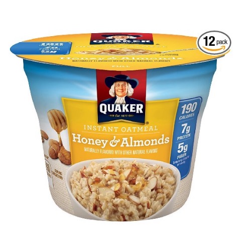 史低价！Quaker Instant  Oatmeal 方便燕麦粥，蜂蜜+杏仁，1.76oz/碗，共12碗， 现仅售$6.51，免运费