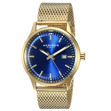 史低價！Akribos XXIV AK901RGBU 藍錶盤+不鏽鋼金色錶帶 男士手錶 特價僅售$47.99