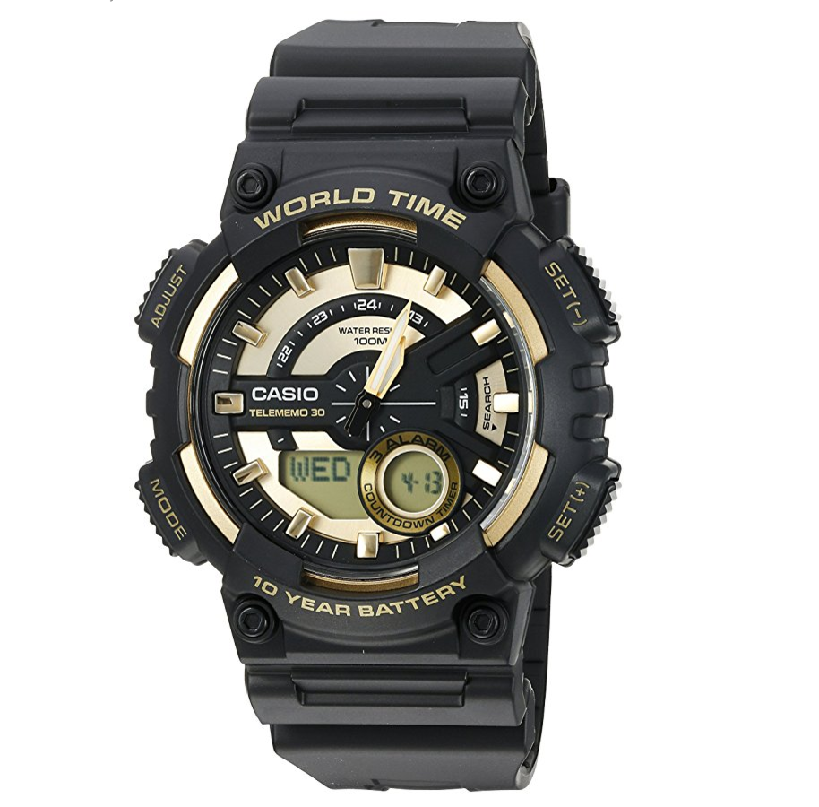Casio Men's 'Heavy Duty' Quartz Resin Watch, Color:Black (Model: AEQ110BW-9AV) only $29.85