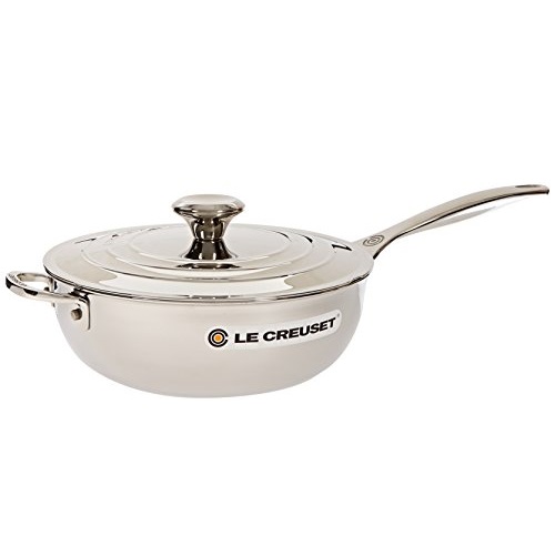 Le Creuset Tri-Ply Stainless Steel Saucier Pan with Lid and Helper Handle, 3.5-Quart, Only $199.99, free shipping