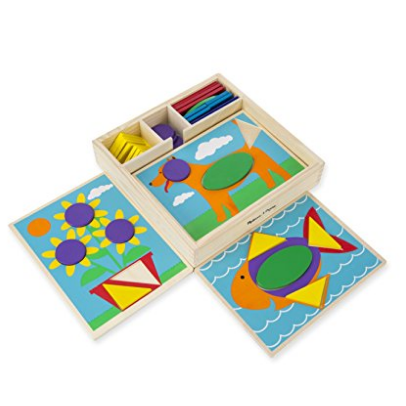 Melissa & Doug Beginner Wooden Pattern Blocks Educational Toy With 5 Double-Sided Scenes and 30 Shapes  	$9.42