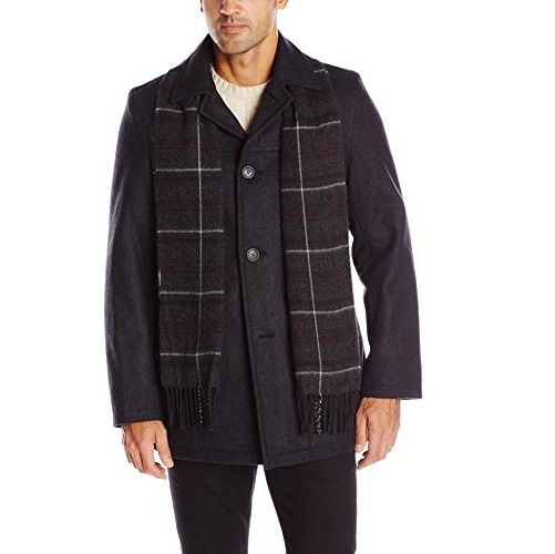 Dockers Men's Wool Melton Walking Coat with Red Plaid Scarf, Only $29.99