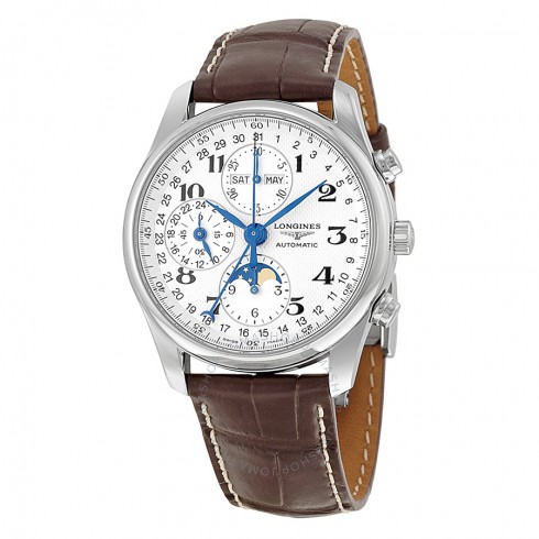 LONGINES Masters Automatic Chronograph White Dial Brown Leather Men's Watch L26734785, only $1895.00, free shipping after using coupon code