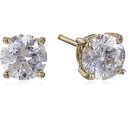 Amazon Collection Yellow-Gold-Plated Sterling Silver Swarovski Zirconia Round-Cut Stud Earrings (2 cttw), Only $11.99, You Save $27.01(69%)