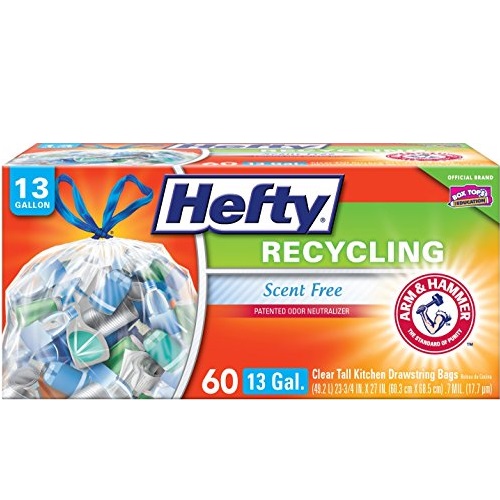Hefty Recycling Trash Bags (Clear, Tall Kitchen Drawstring, 13 Gallon, 60 Count), Only $5.33, free shipping after using SS