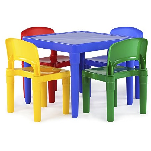 Humble Crew, Blue Primary Kids Lightweight Plastic Table & 4 Chairs Set, Square, Only $34.24, free shipping