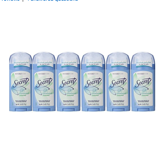 Secret Original Unscented Women's Invisible Solid Ph Balanced Antiperspirant & Deodorant 2.6 Oz  (Pack of 6) only $14.82
