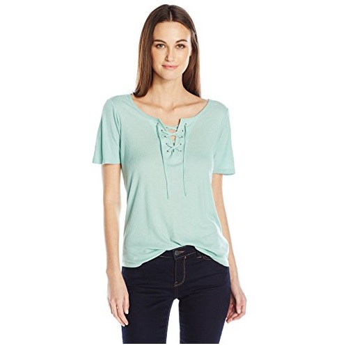 Calvin Klein Jeans Women's Short Sleeve Front Lace up T-Shirt,  Only $13.99