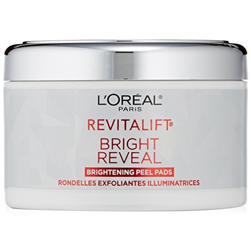 L'Oreal Paris Revitalift Bright Reveal Anti-Aging Peel Pads with Glycolic Acid Exfoliating Facial Pads to Reduce Wrinkles and Brighten Skin for All Skin Types 30 Count (Pack of 1) White., White.,$9.45
