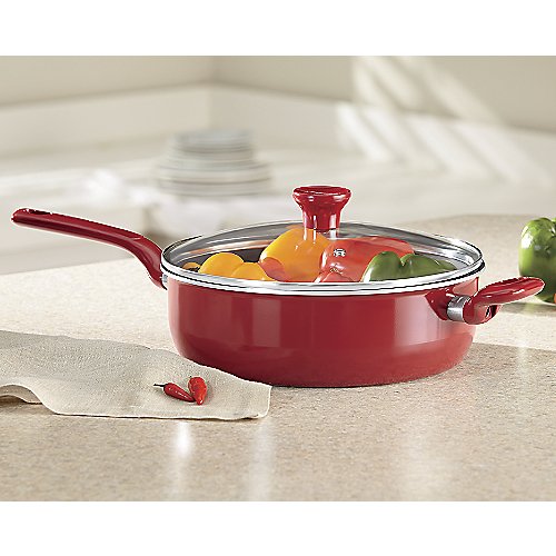 T-fal C5143364 Excite Nonstick Thermo-Spot Dishwasher Safe Oven Safe PFOA Free Jumbo Cooker Cookware, 4.5-Quart, Red, Only $14.07