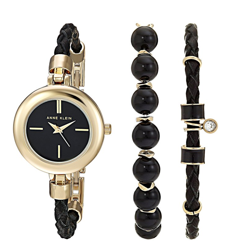 Anne Klein 安妮 克莱恩 女式AK/2766ONYX手镯手表和手链套装, 现仅售$44.99, 免运费！