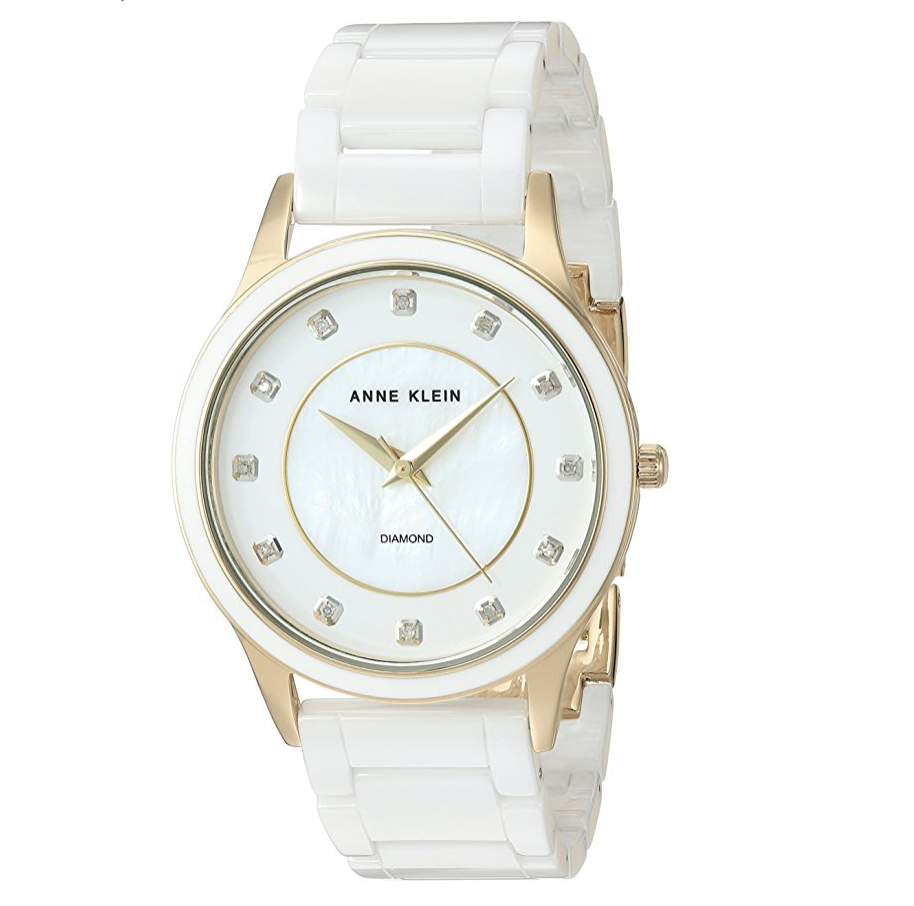 Anne Klein Women's AK/2392GPWT Diamond-Accented Gold-Tone and White Ceramic Bracelet Watch only $70.99