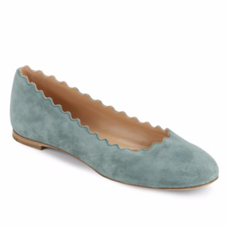 Chloé Lauren 湖藍色麂皮荷葉邊平底鞋  特價僅售$299.99