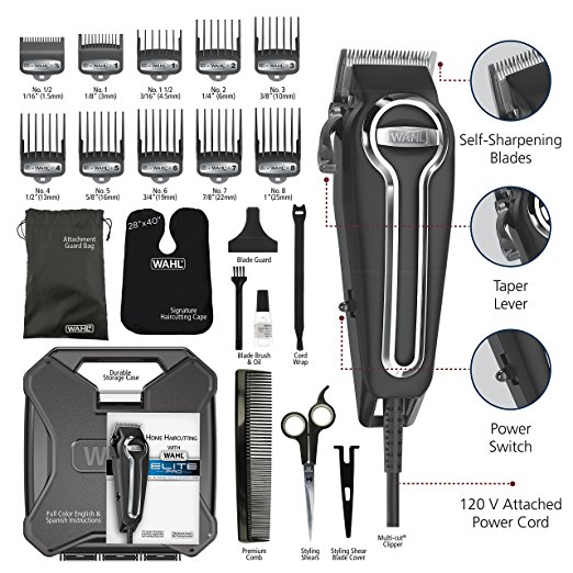 Wahl Clipper Elite Pro High Performance Haircut Kit for men with Hair Clippers, Secure fit guide combs with stainless steel clips By The Brand used by Professionals. #79602 $32.49